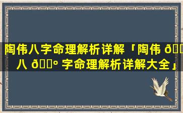 陶伟八字命理解析详解「陶伟 🐎 八 🌺 字命理解析详解大全」